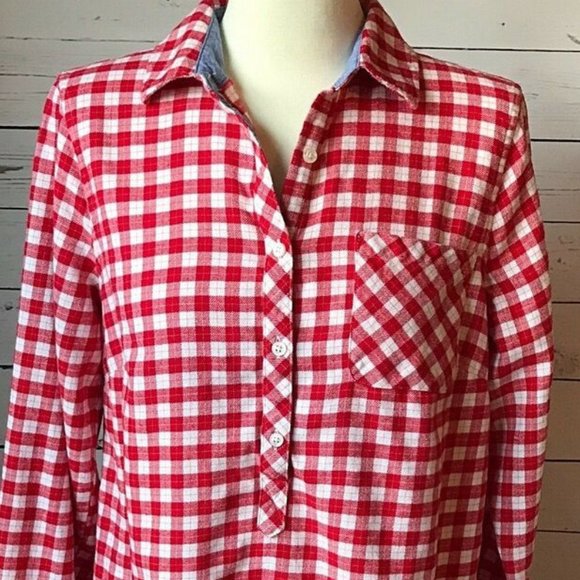 Lands' End Tops - EUC Plus Size Lands’ End Red & White Plaid / Gingham Flannel Shirt – Size 20W